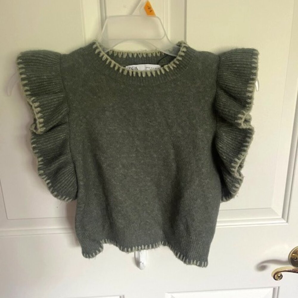 ZARA RUFFLE SLEEVE SWEATER TOP